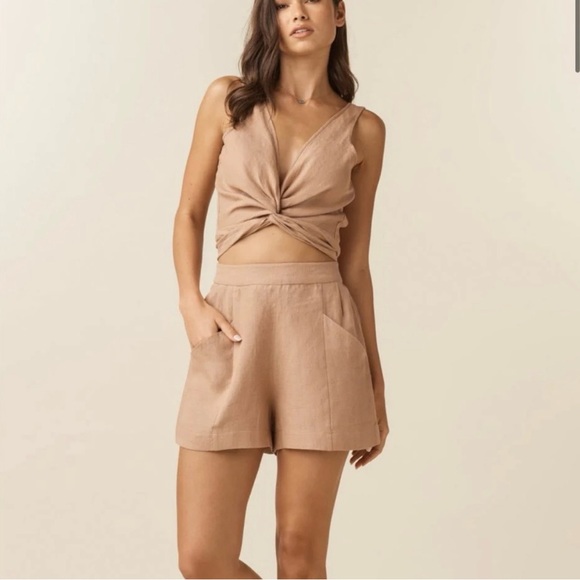 VETTA Pants - VETTA High Waist Linen Shorts in dusty blush | size XS